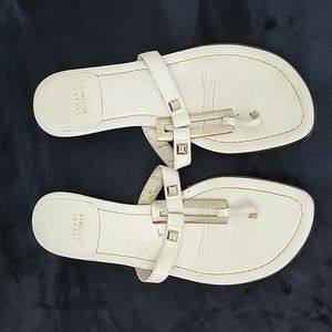 Stuart Weitzman white leather, size 9, thong sandals